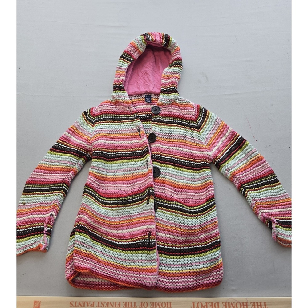 Baby Gap Toddler Girls Multi Color Striped Knit Hooded Cardigan Sweater Size 2T
